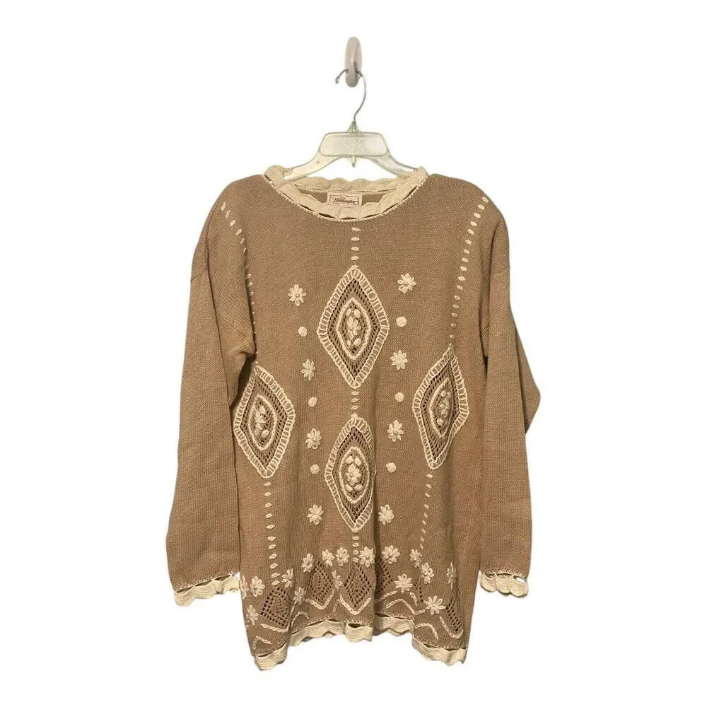 Vintage WORTHINGTON Women's Embroidered Tunic Sweater Large Boho Cottagcore